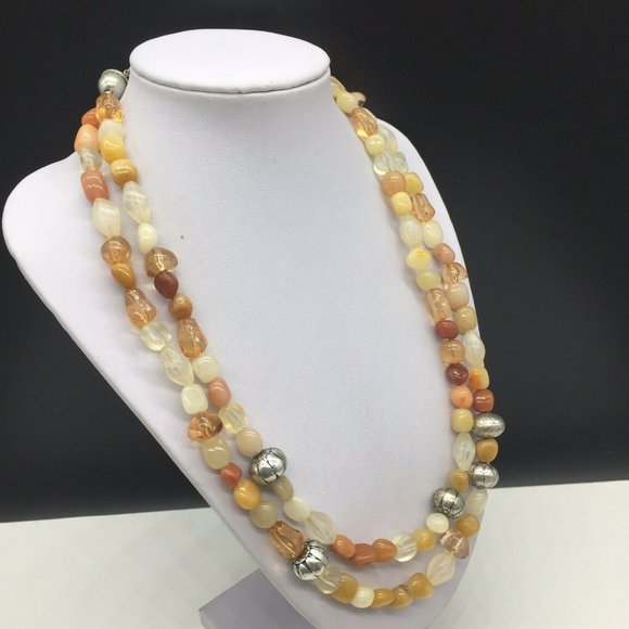 Coldwater Creek Orange Beaded Necklace Glass Stone - Picture 3 of 4